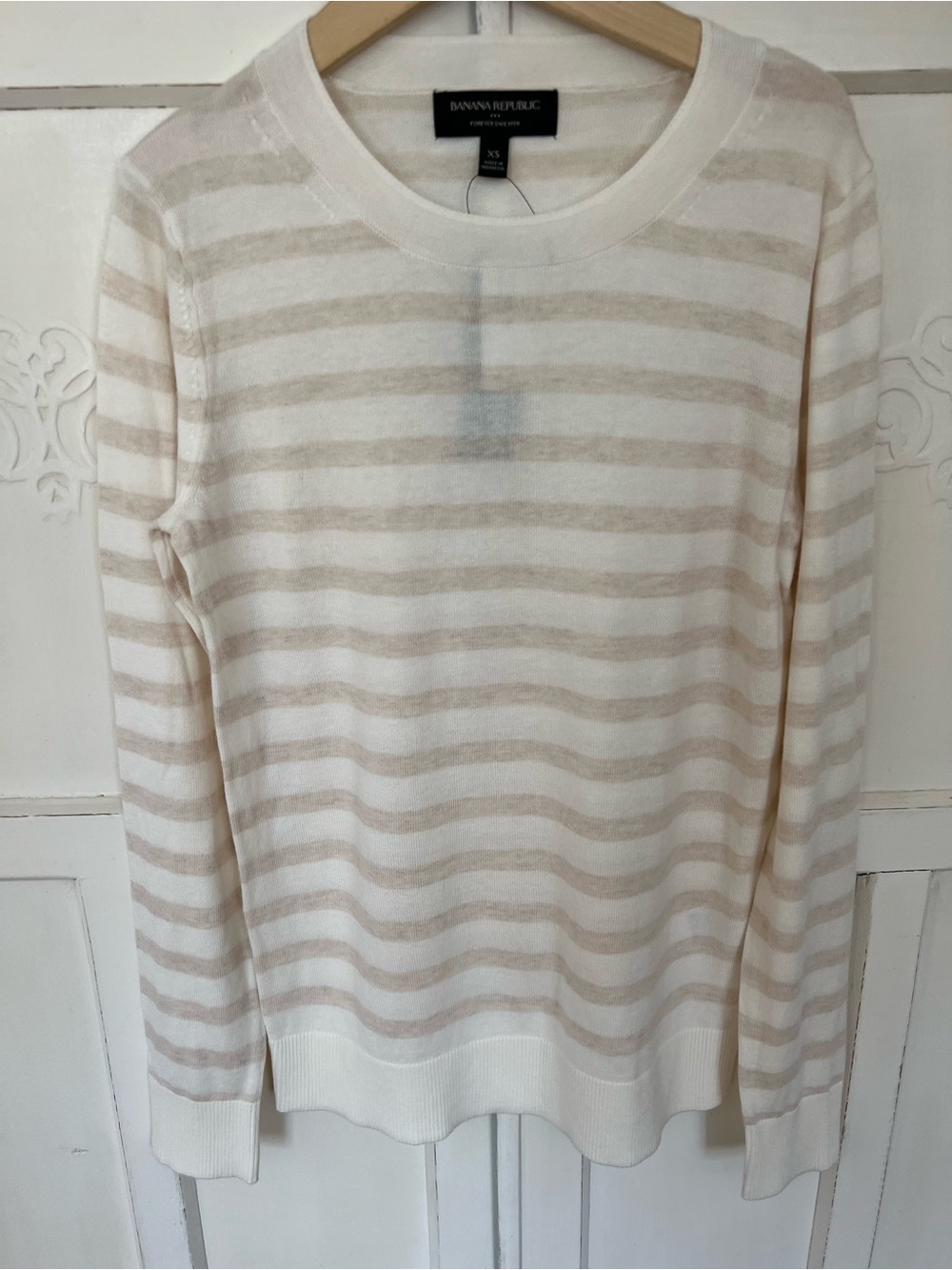 New! Banana Republic Forever Sweater Cream/Tan Striped Size XS